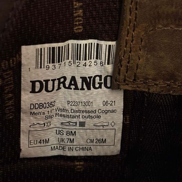 Durango Men's Westward 11" Square Toe Western Boots Size 8 - Picture 7 of 7